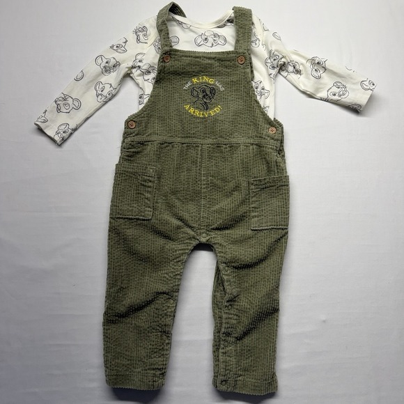 Disney Baby Other - Disney Baby Lion King 2pc Outfit 24M Green Corduroy Overalls Simba Shirt Set
